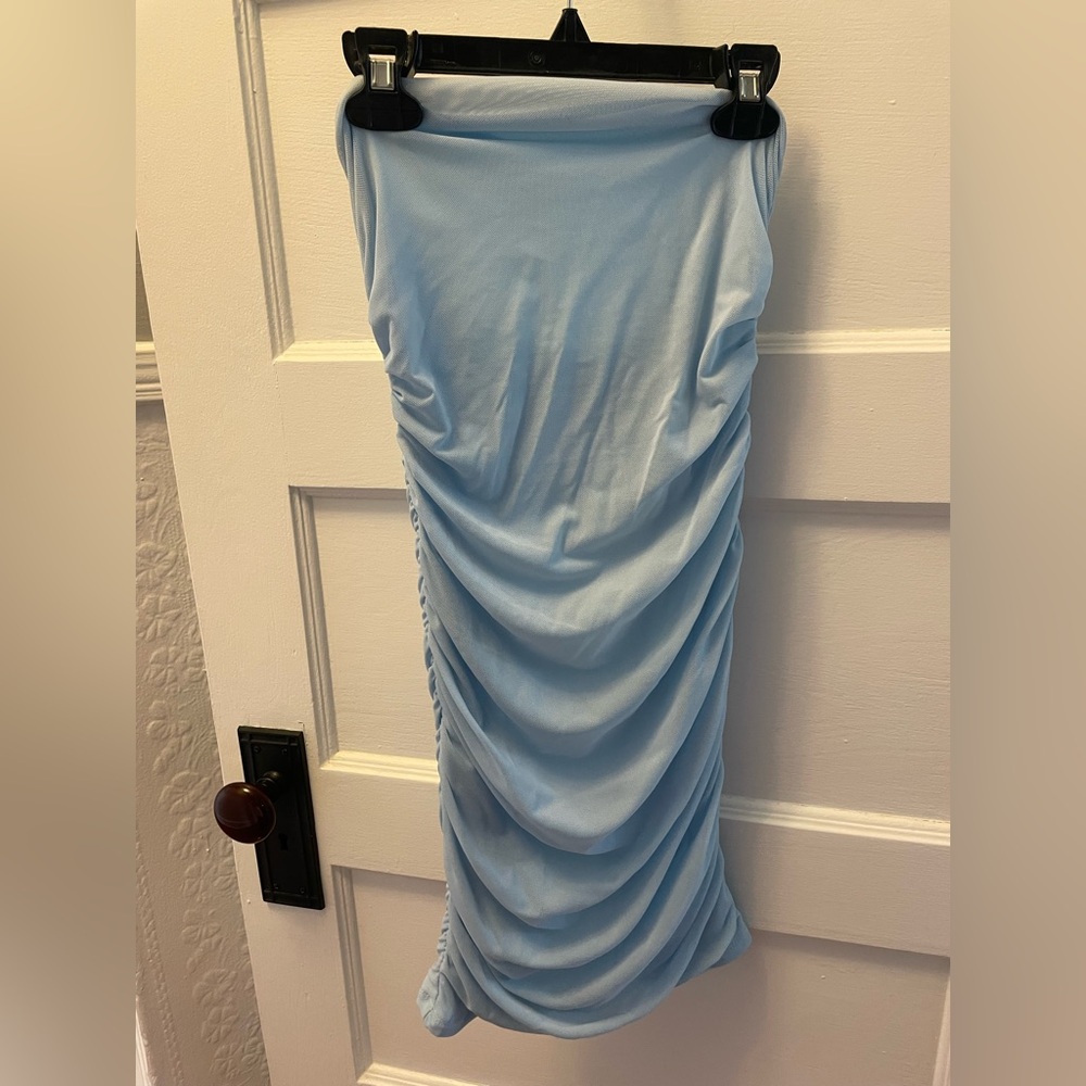 Hello Molly Baby Blue Strapless Ruched Mini Dress - Picture 4 of 7